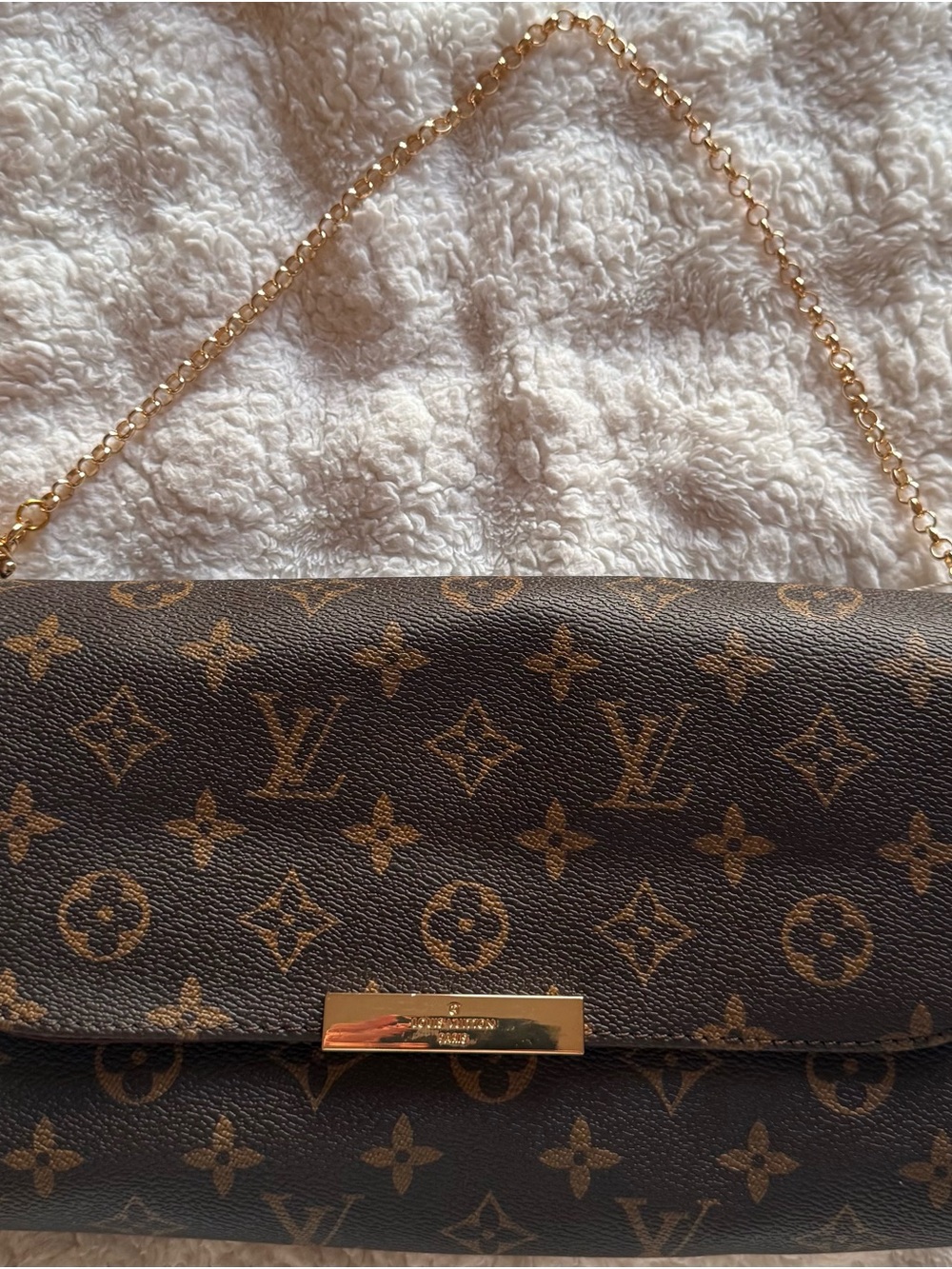 Louis Vuitton Brown Monogram Canvas Flap Clutch with Gold Chain